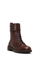 Woman Brown Zip Closure Thick-Soled Leather Combat Boots | Derimod