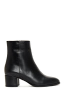 Women's Black Leather Zippered Classic Heeled Boots | Derimod