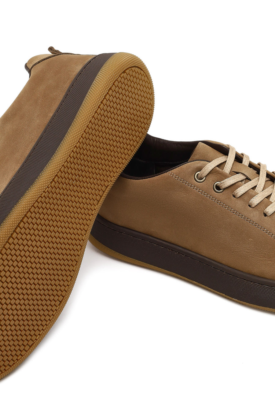 Erkek Vizon Bağcıklı Kalın Tabanlı Nubuk Deri Sneaker