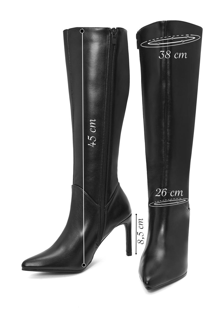 Woman Black Zippered Thin Heeled Boots