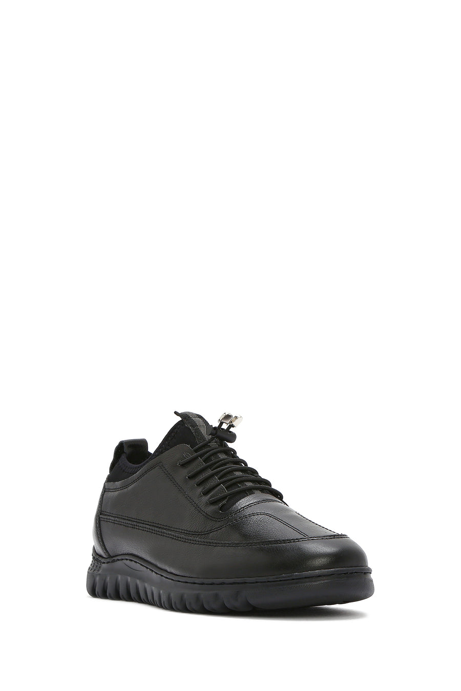 Erkek Siyah Bağcıklı Deri Casual Sneaker