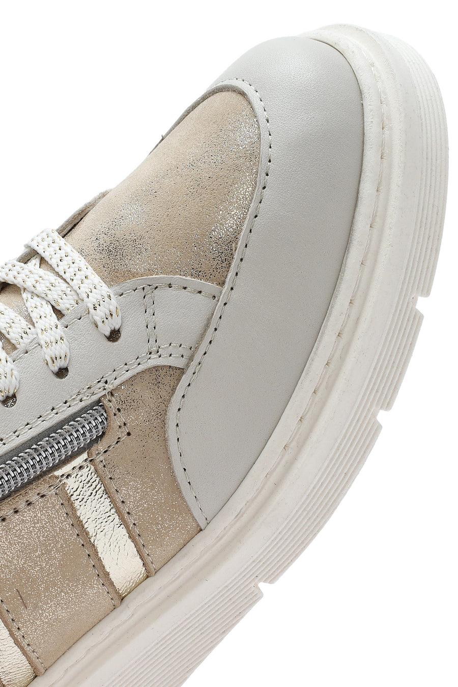 Women's Beige Lace-Up Thick-Soled Leather Casual Shoes