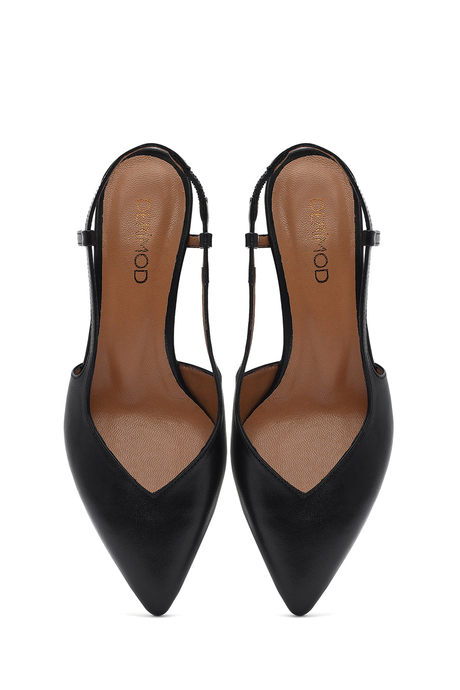 Women's Black Open-Back Heeled Leather Shoes