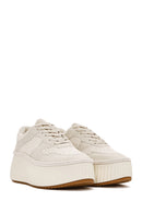 Women's Beige Lace-Up Thick-Sole Knitted Sneakers | Derimod