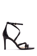 Women's Black Leather Heeled Sandals | Derimod