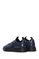 Men's Navy Blue Leather Thick Soled Sneaker | Derimod