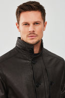 Ederson Men's Black Long Leather Trench Coat | Derimod