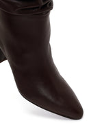 Woman Brown Thick-heeled Leather Boots | Derimod