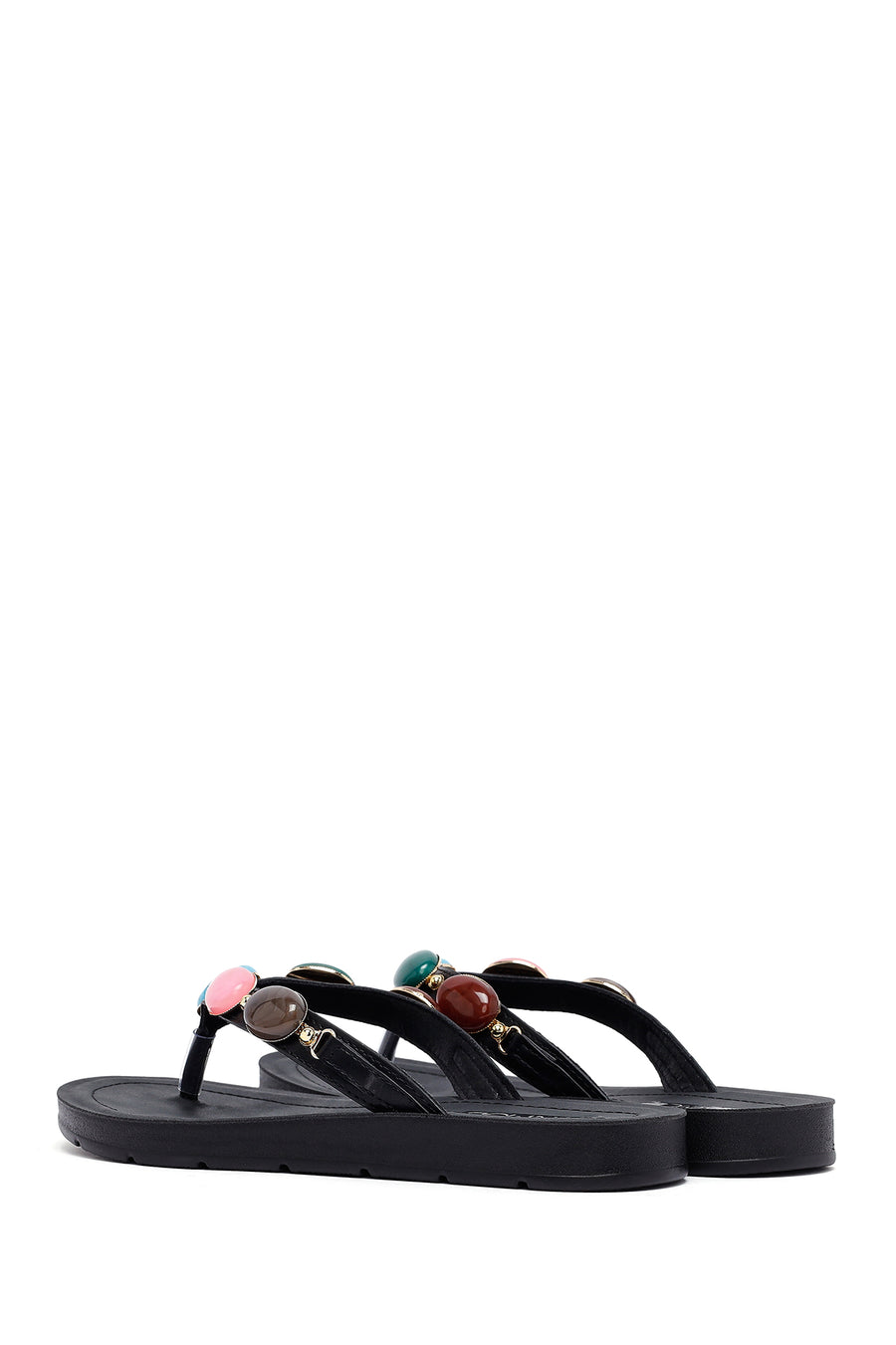Women's Black Flip Flops with Stones