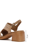 Women's Camel Thick Heeled Leather Sandals with Ankle Strap | Derimod