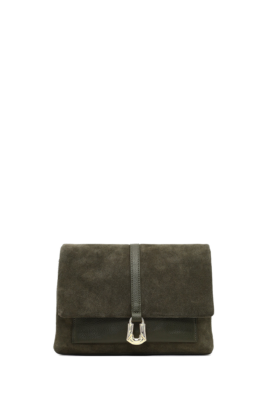 Woman Green Long-Strap Suede Crossbody Bag