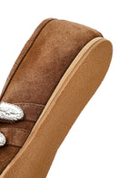 Women's Tan Double Buckled Suede Leather Ballerinas | Derimod