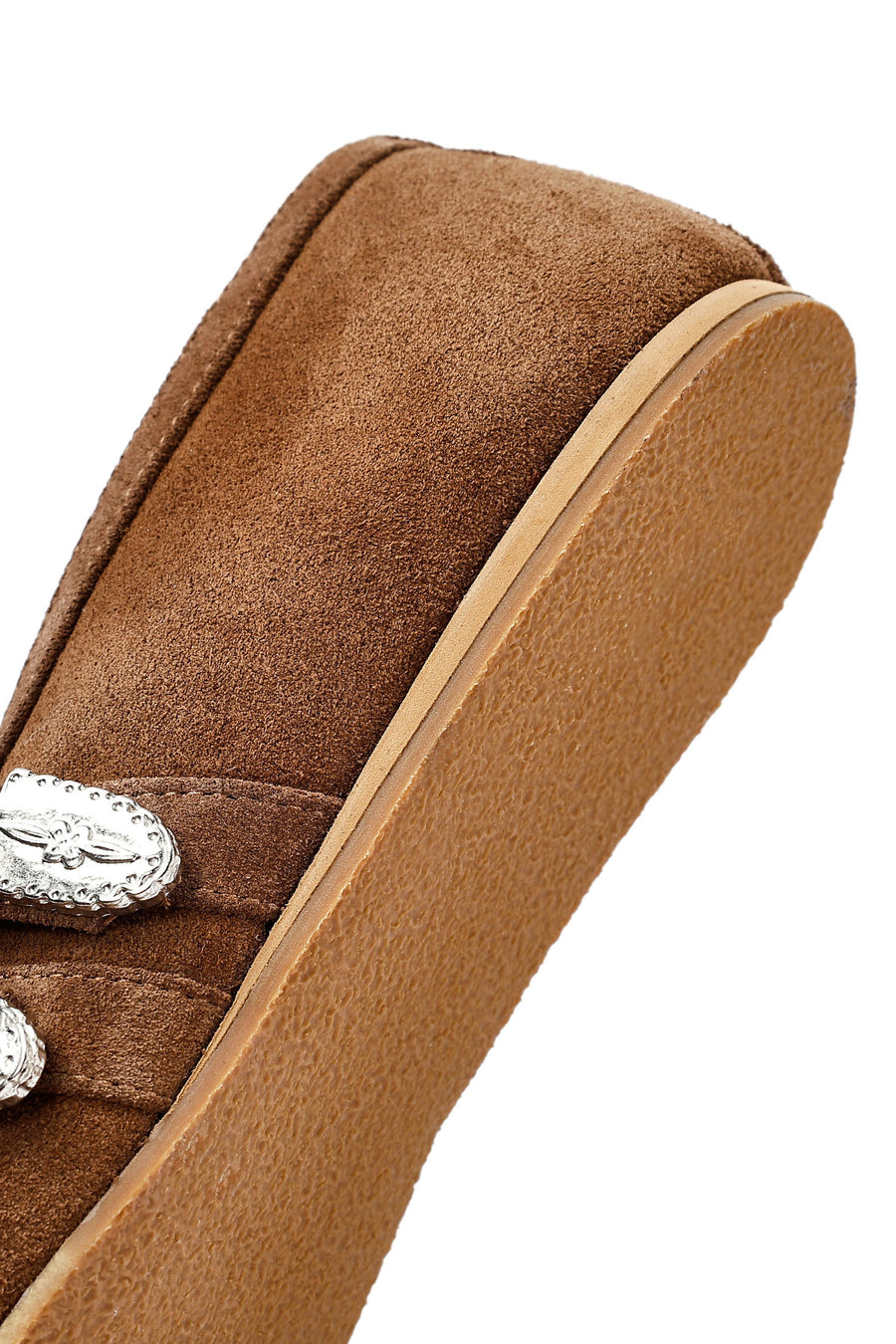 Women's Tan Double Buckled Suede Leather Ballerinas