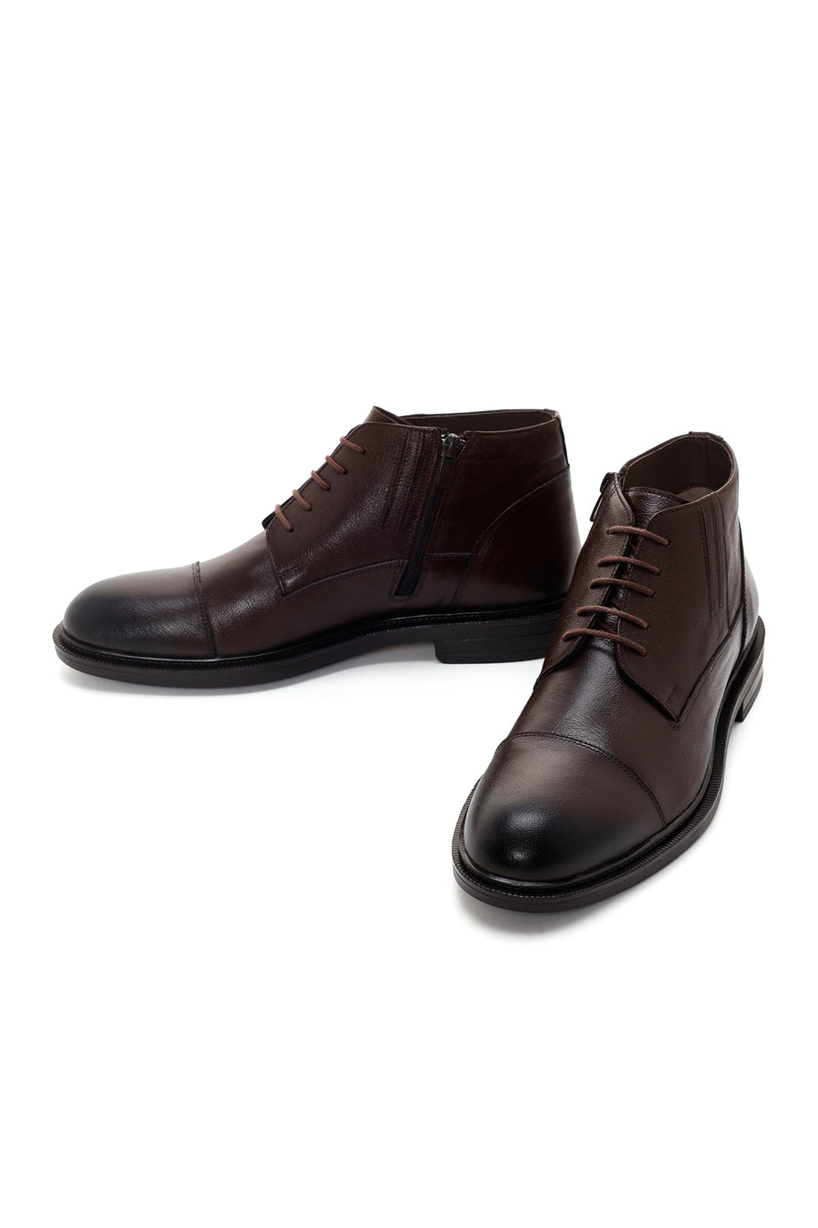 Men's Brown Leather Zippered Casual Boots