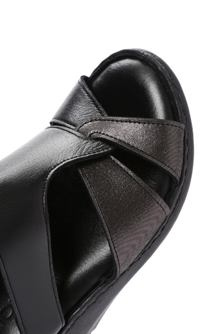 Women's Black Wedge Heeled Leather Comfort Slippers