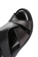 Women's Black Wedge Heeled Leather Comfort Slippers | Derimod