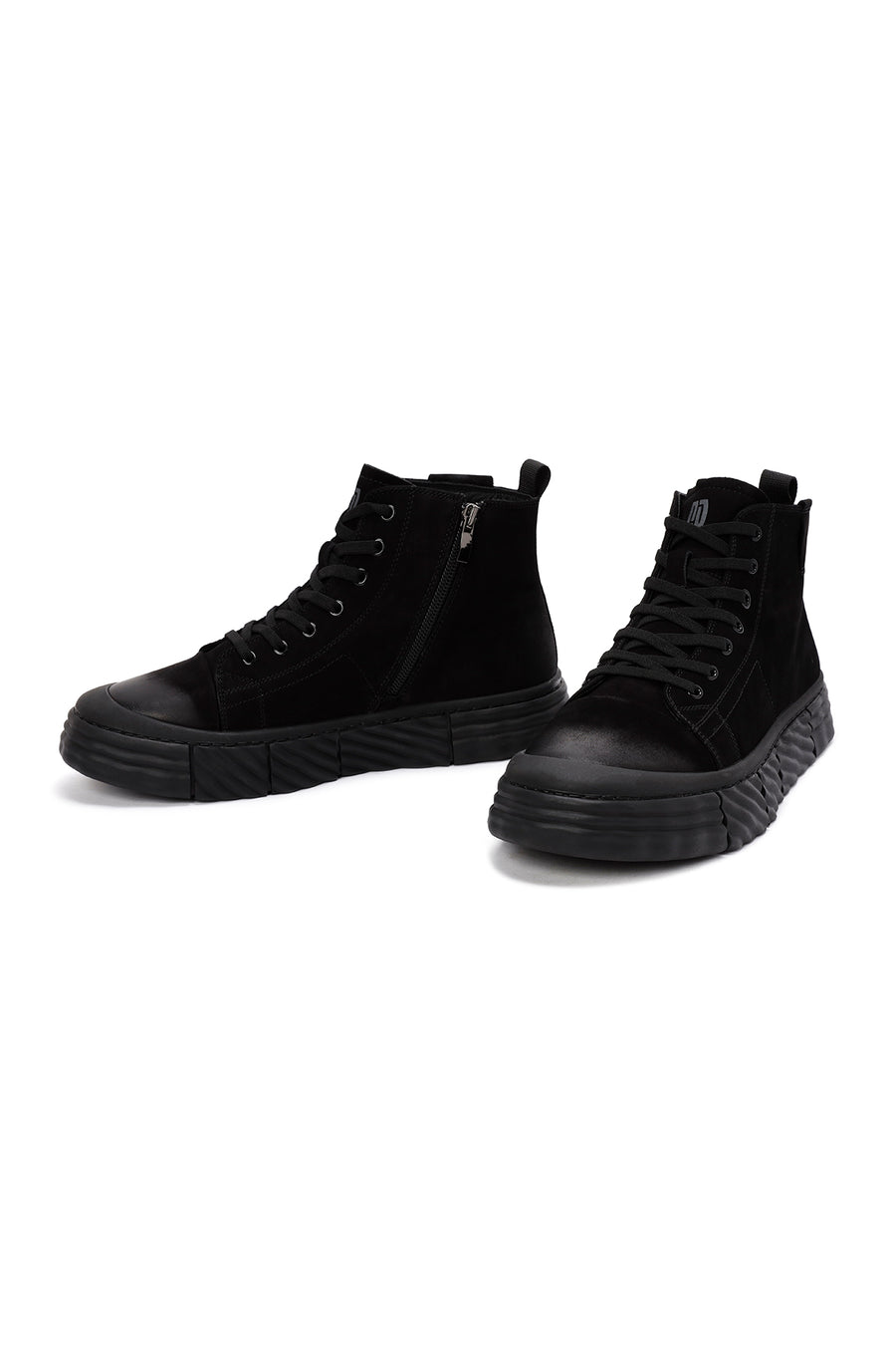Men's Black Zippered Nubuck Sports Boots