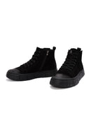 Men's Black Zippered Nubuck High Top Sneakers | Derimod