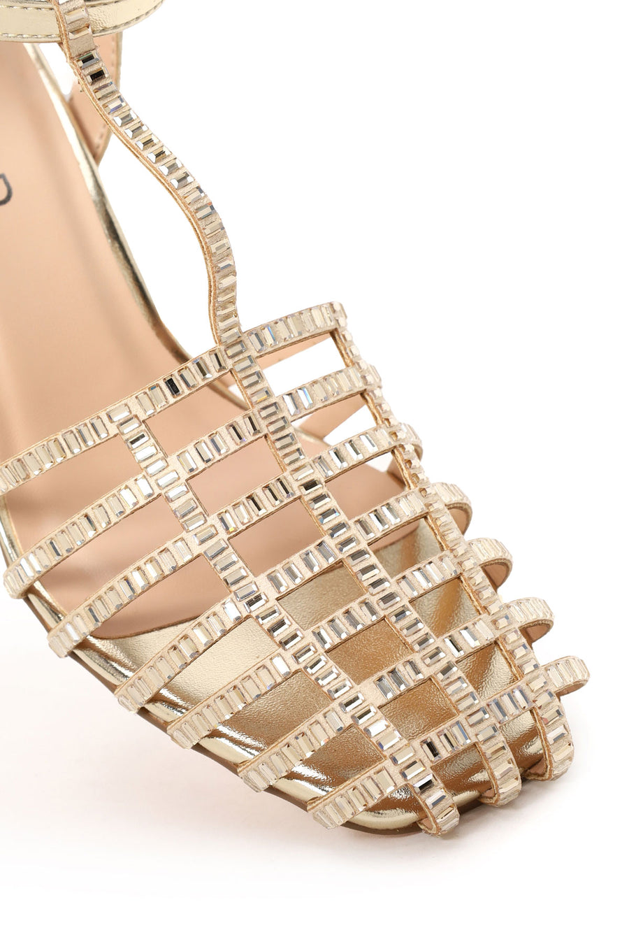 Woman Gold Ankle Buckle Open-Back Stiletto High Heel