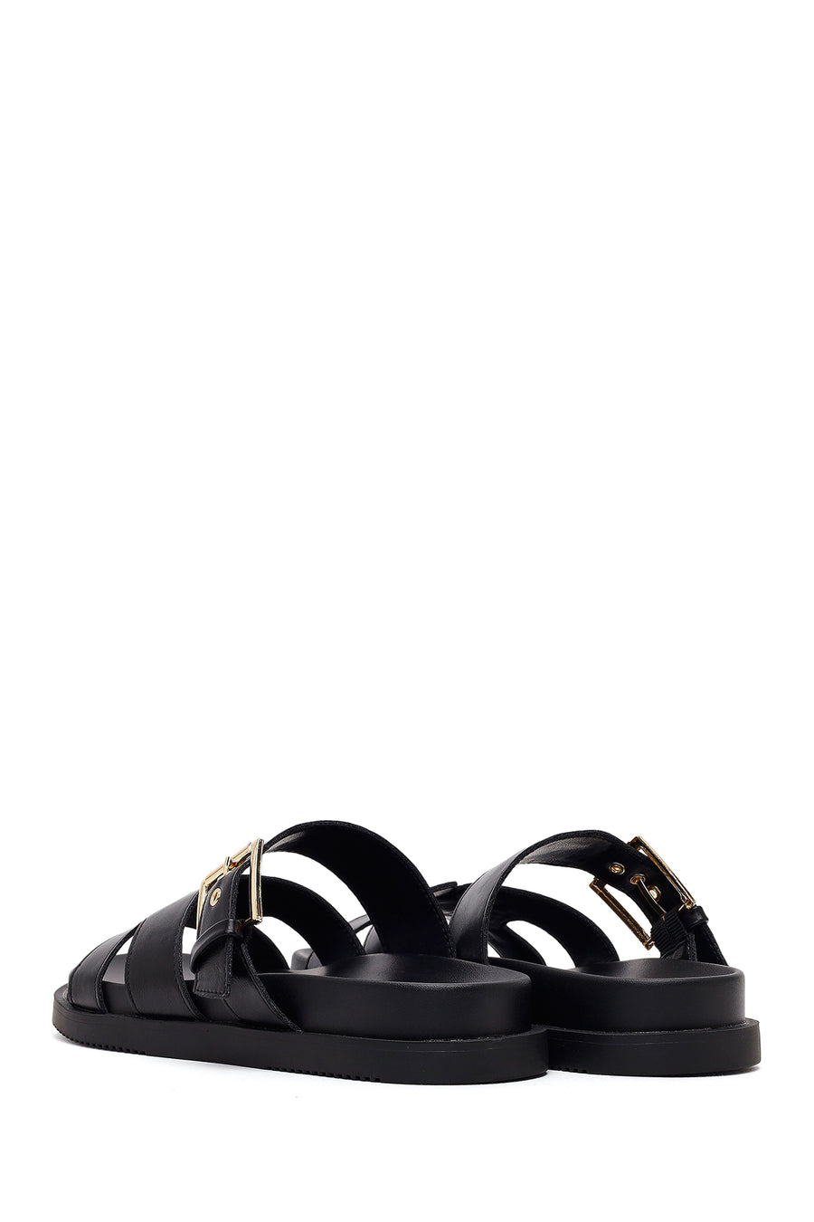 Women's Black Buckled Slippers