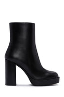 Women's Black Zippered Thick Heeled Leather Boots | Derimod