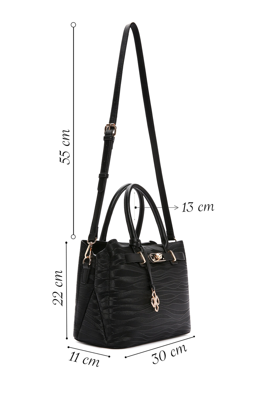 Woman Black Long Strap Printed Shoulder Bag