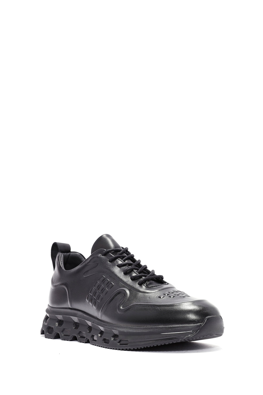 Erkek Siyah Bağcıklı Deri Sneaker