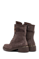 Women's Mink Zippered Lace-up Suede Leather Ankle Boots | Derimod