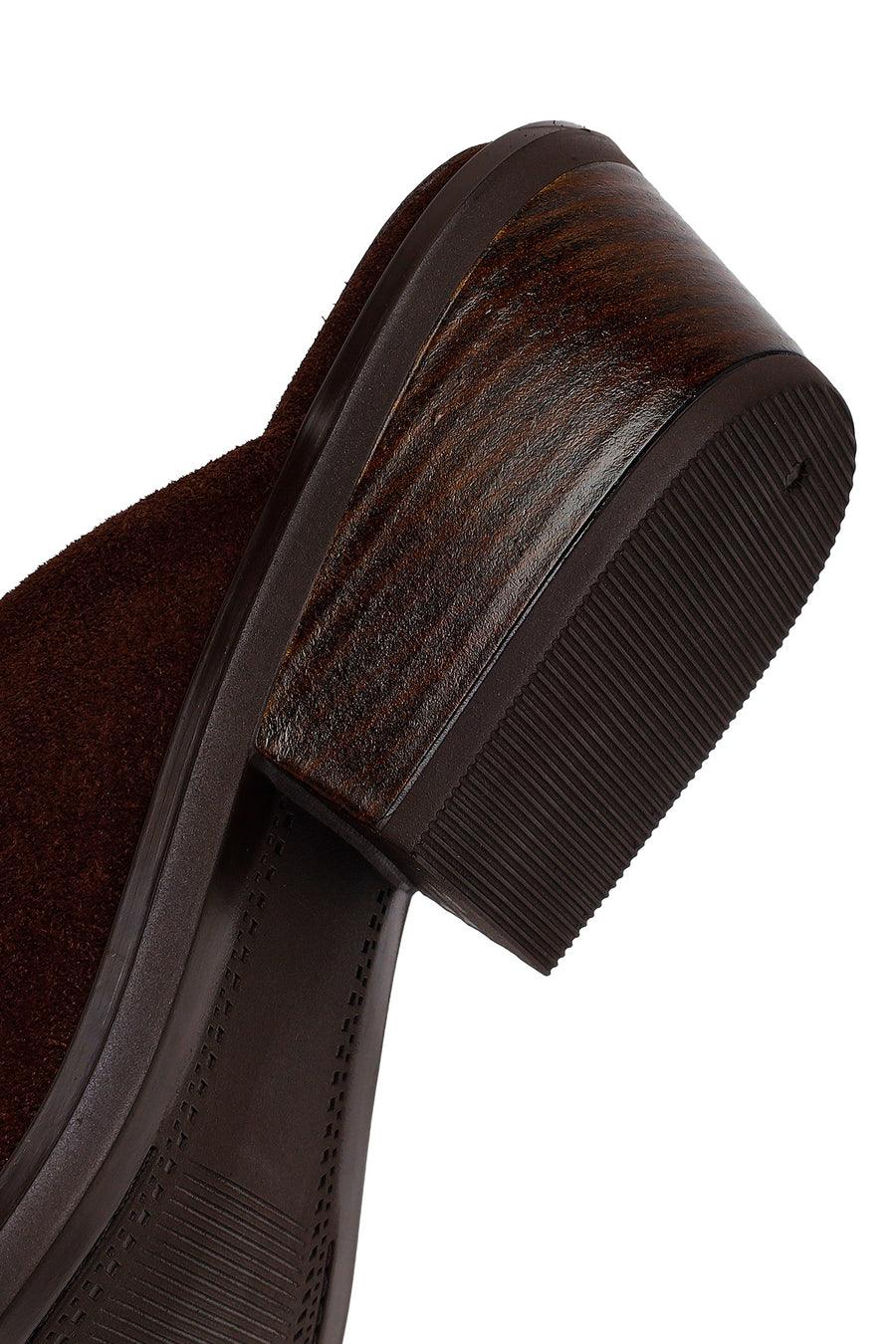 Woman Brown Mule Backless Chunky Heeled Suede Slipper