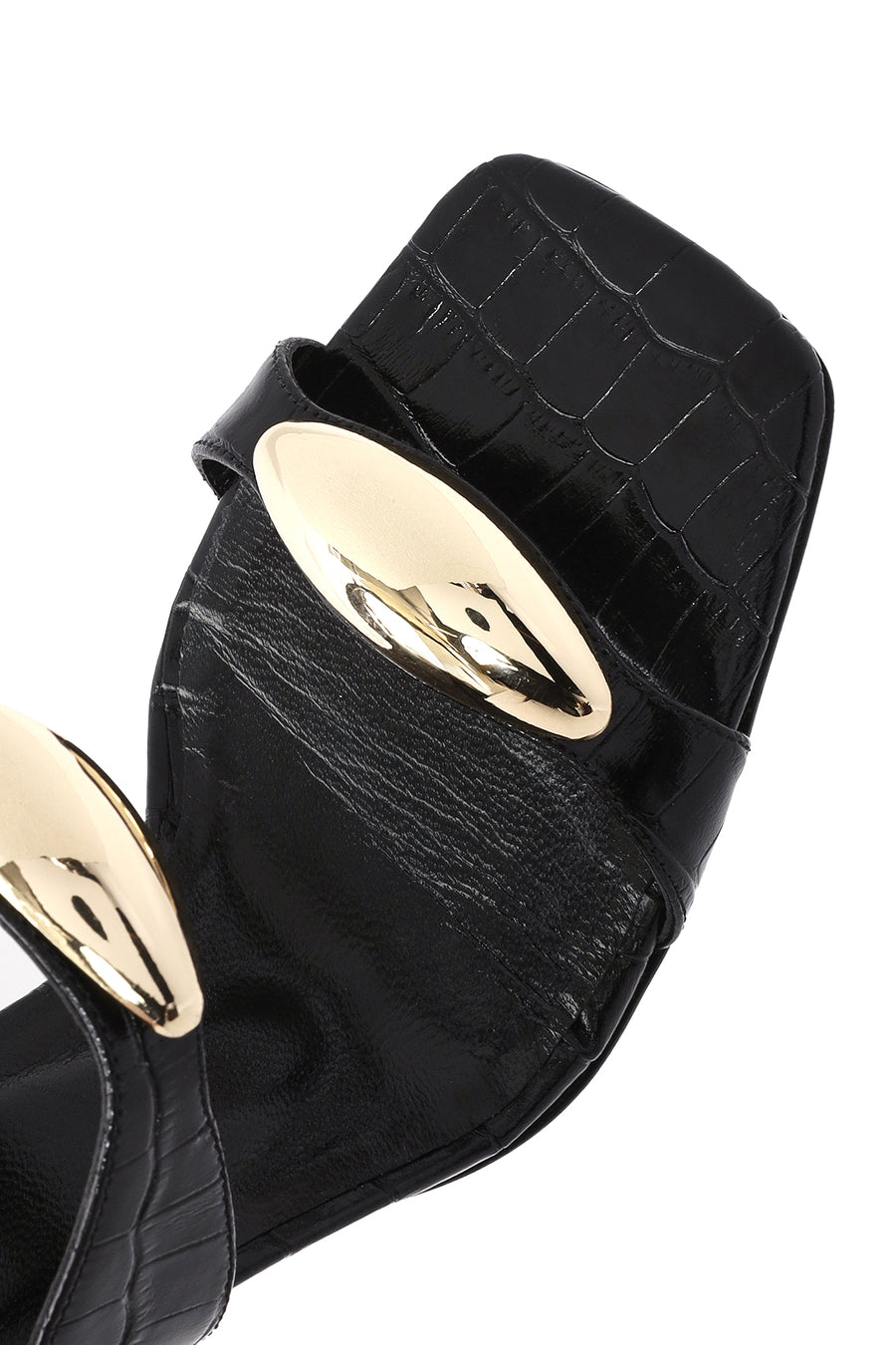 Women's Black Crocodile High Thick Heel Leather Slippers