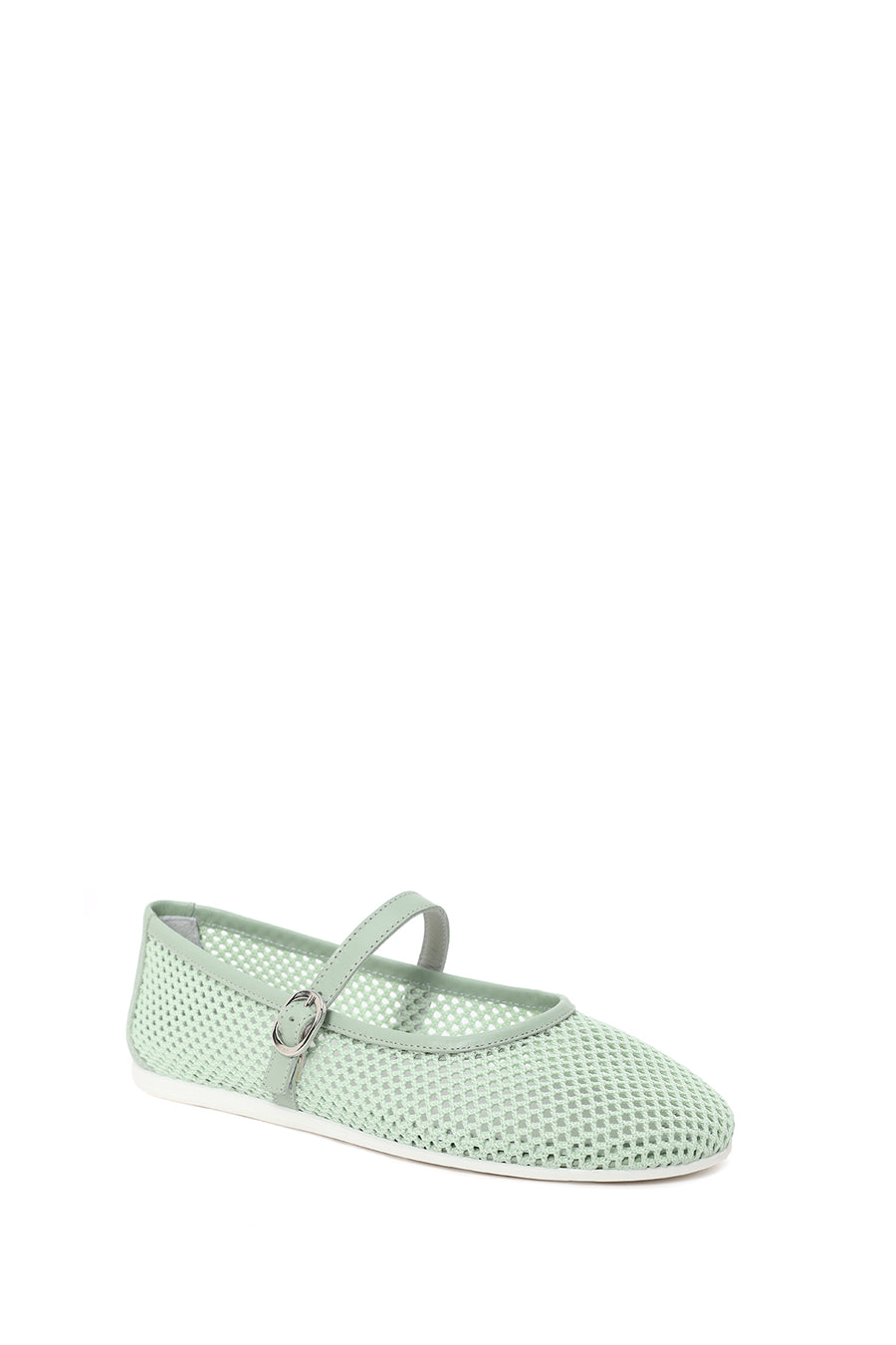 Woman Mint Green Buckled Mesh Ballerine flats