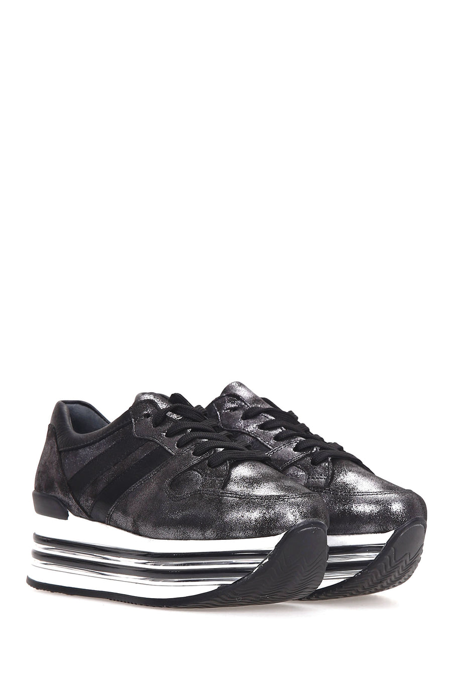 Women's High-Sole Silver Sneaker
