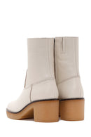 Women's Beige Leather Zippered Heeled Boots | Derimod