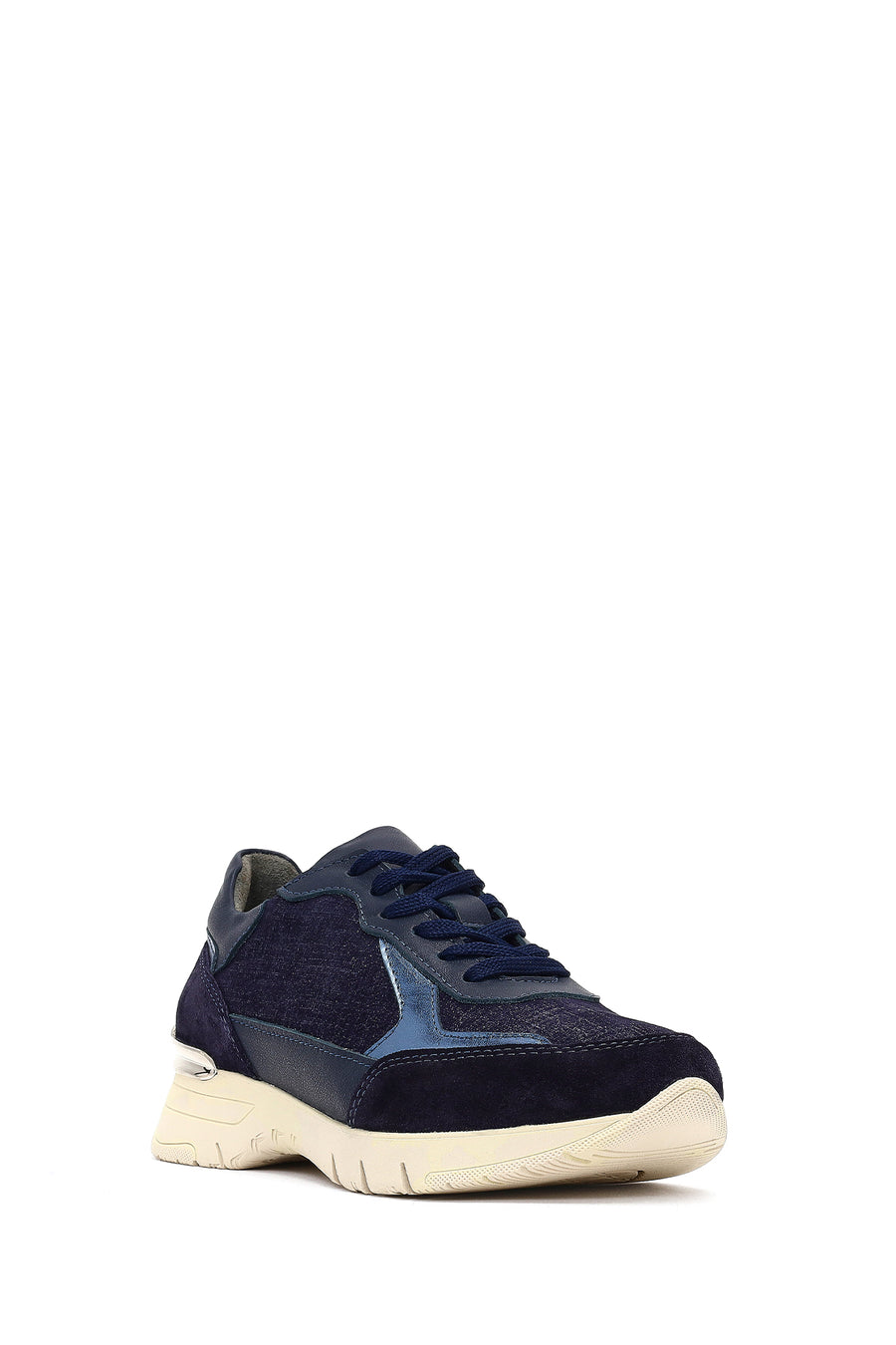 Kadın Lacivert Bağcıklı Kalın Tabanlı Deri Sneaker