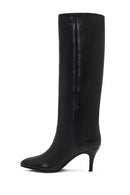 Woman Black Thin High-Heeled Leather Boots | Derimod