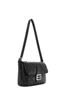 Women's Black Knitted Patterned Long Strap Shoulder Bag | Derimod