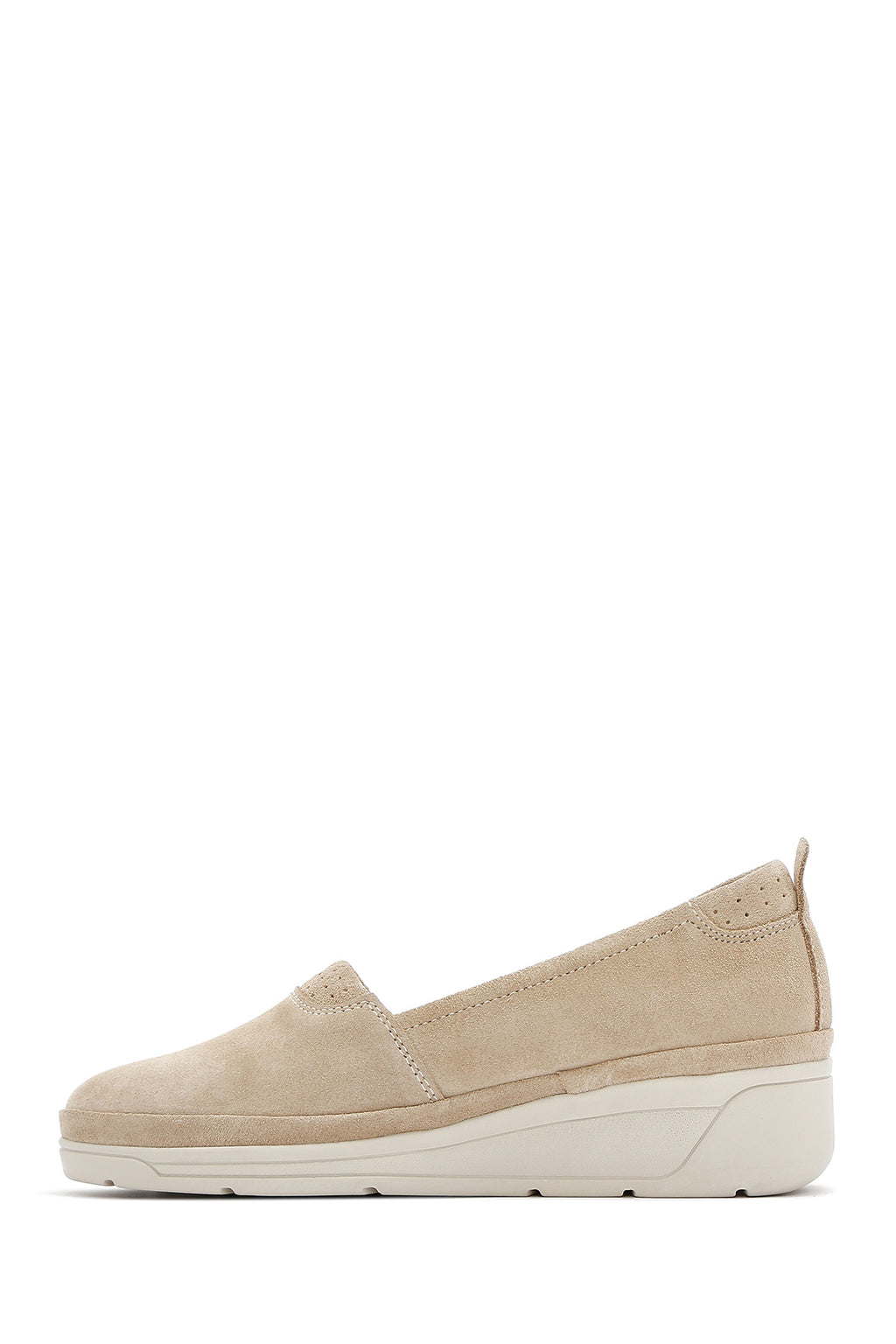 Kadın Bej Dolgu Topuklu Süet Deri Comfort Loafer