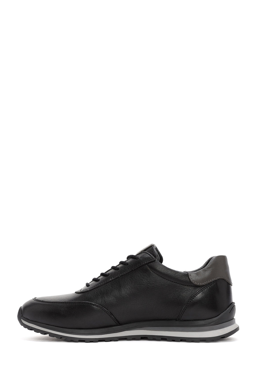 Men's Black Lace-Up Leather Casual Sneakers