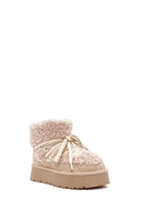 Women's Beige Thick-Soled Fur-Lined Leather Boots | Derimod