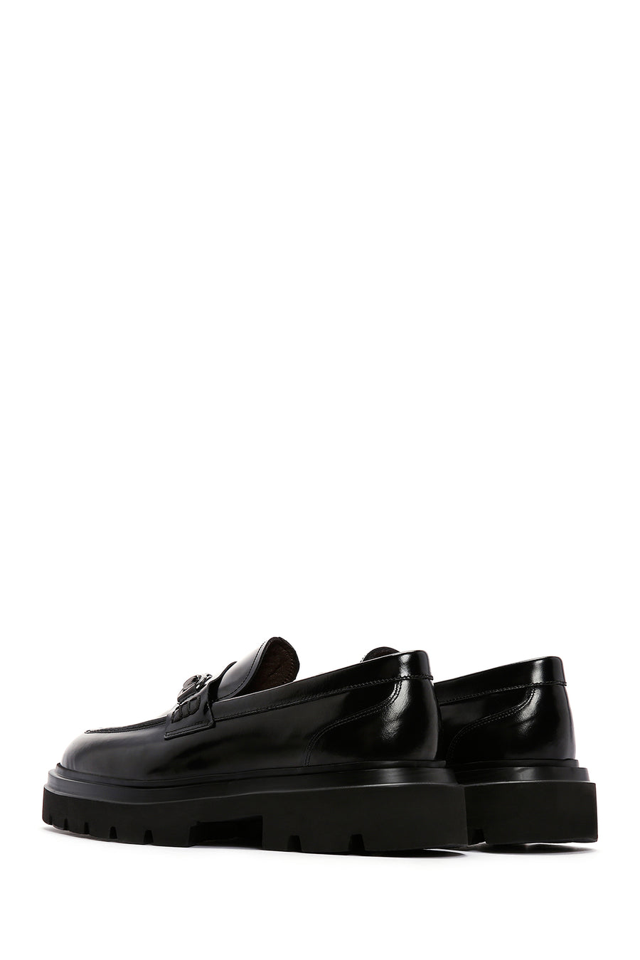Men's Black Buckled Thick Soled Leather Casual Loafer