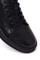 Erkek Siyah Bağcıklı Deri Sneaker | Derimod