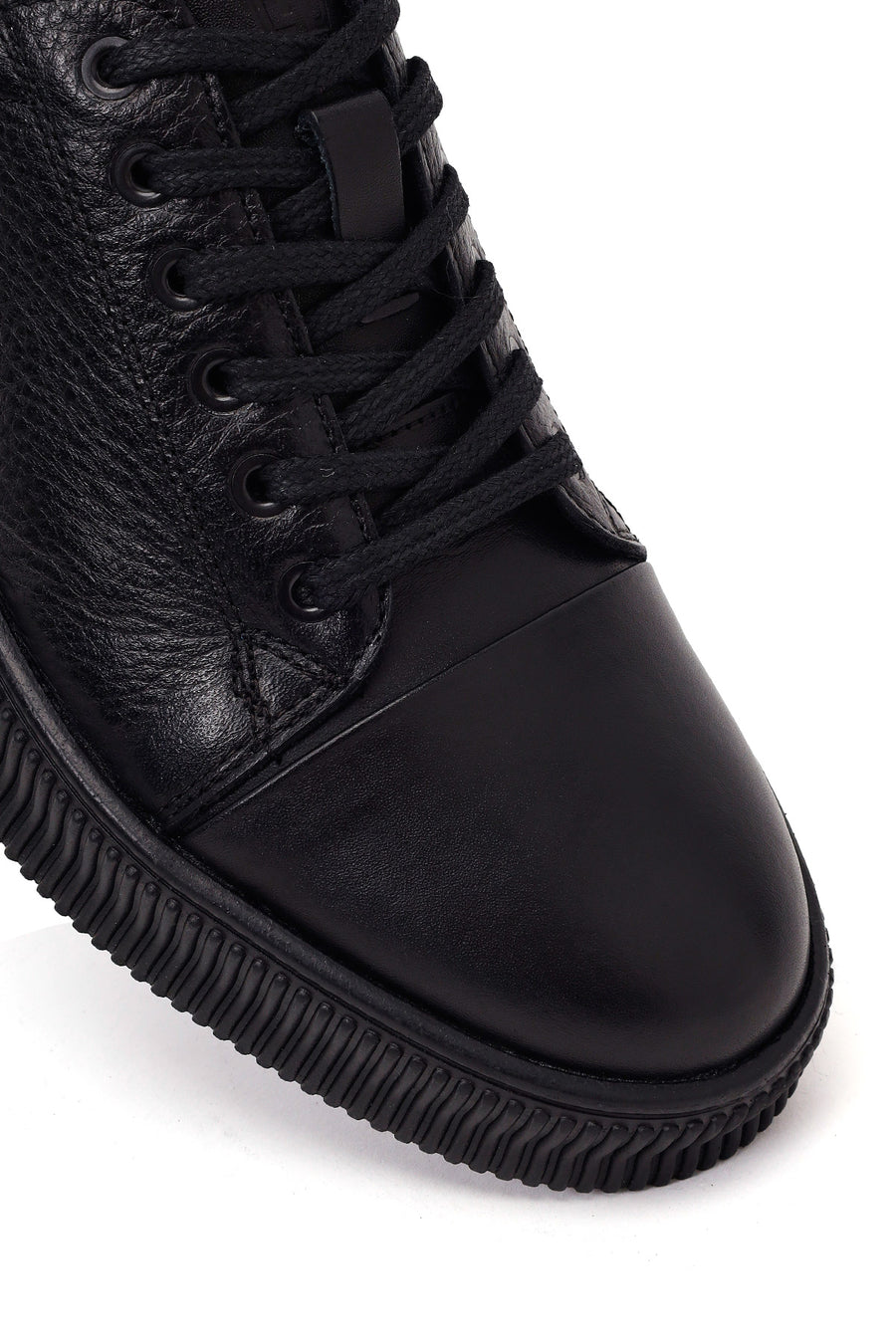 Erkek Siyah Bağcıklı Deri Sneaker