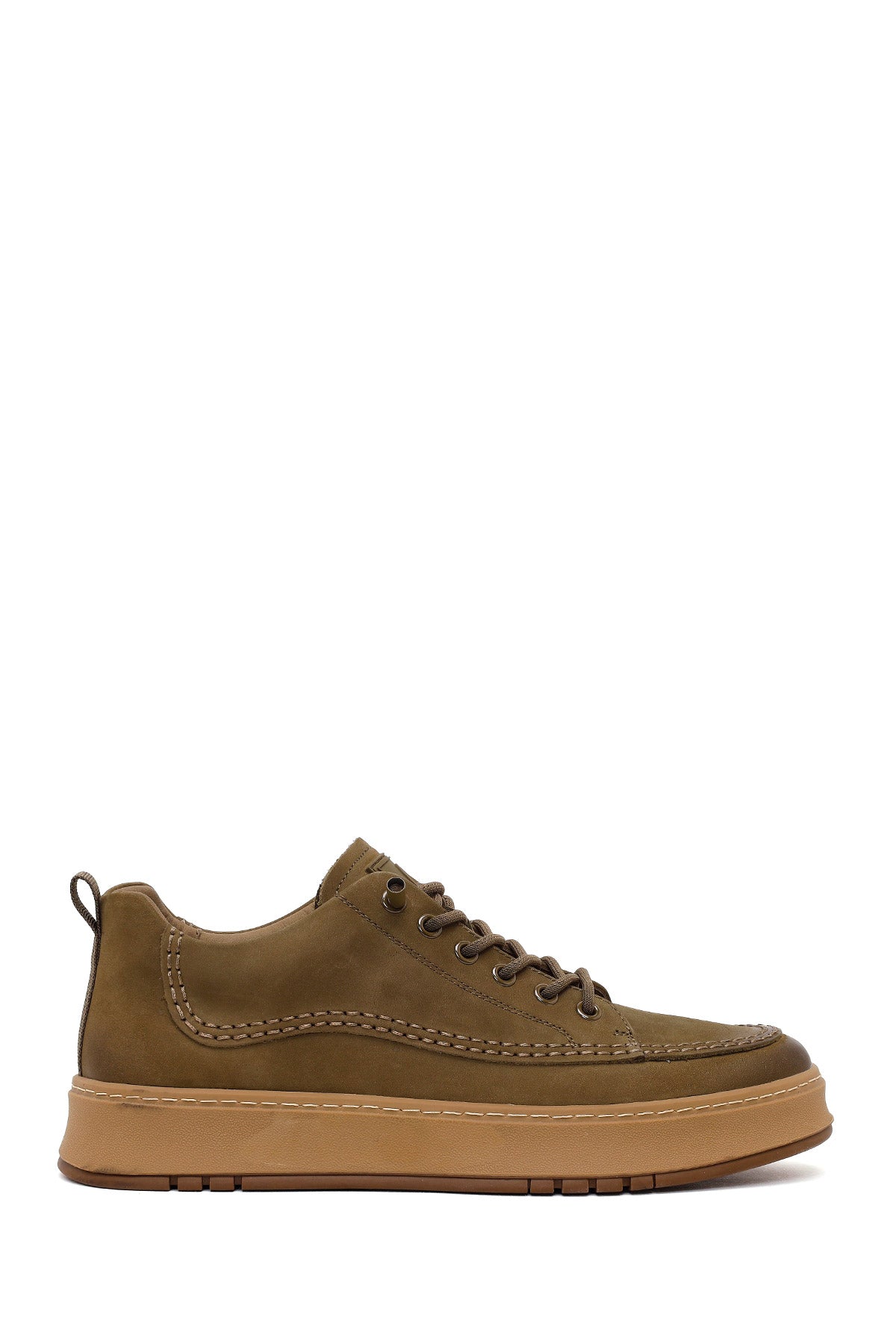 Erkek Haki Bağcıklı Kalın Tabanlı Nubuk Deri Sneaker WM680052DN | Derimod
