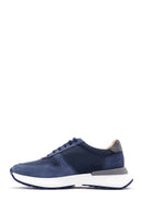 Men's Blue Nubuck Leather Thick Soled Sneaker | Derimod