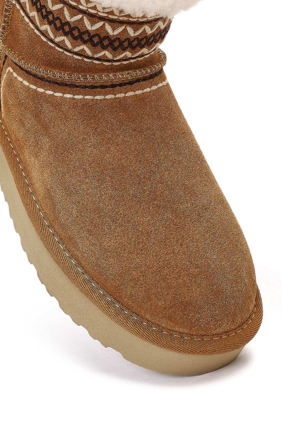 Women's Camel Patterned Fur Detailed Suede Leather Teddy Boot