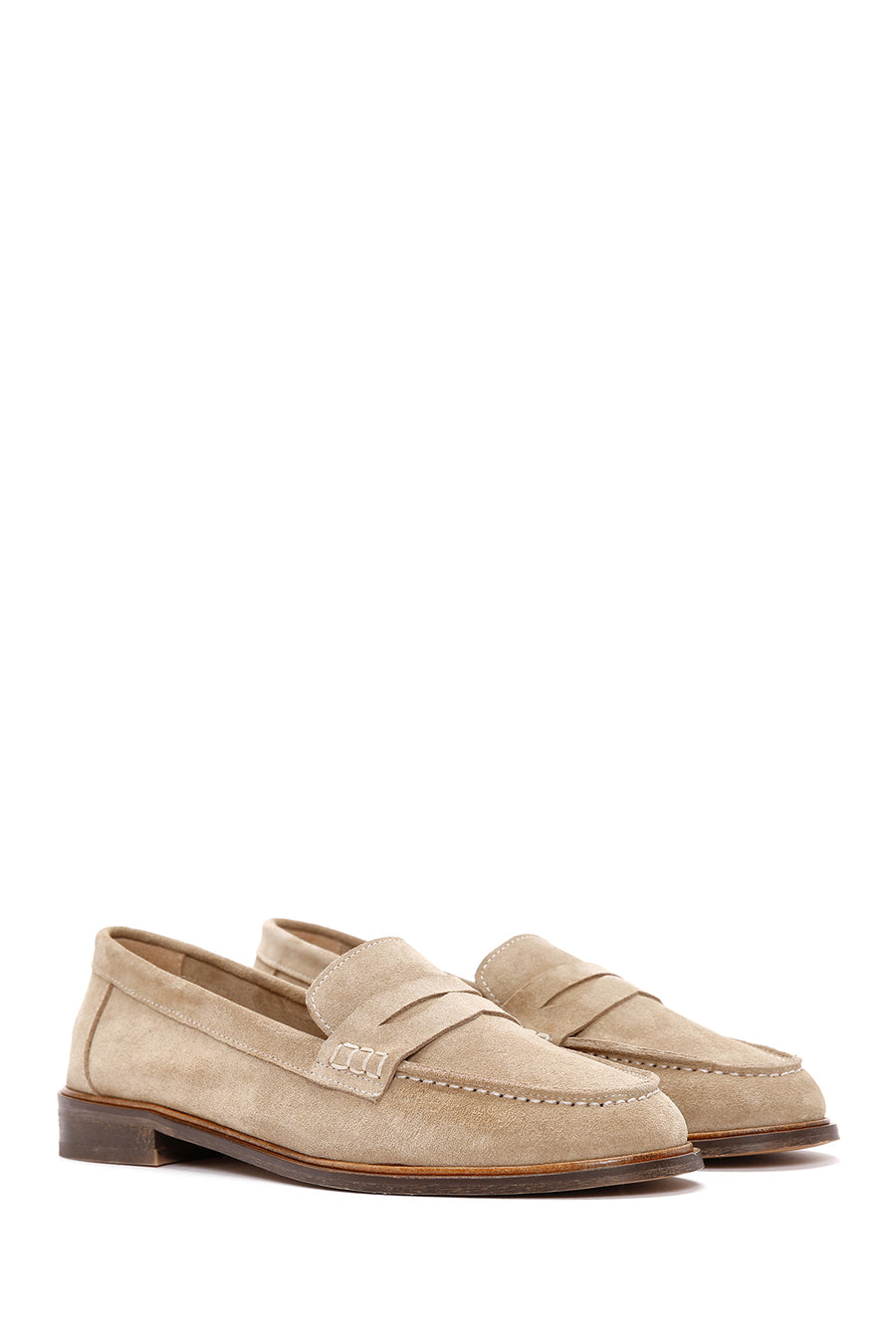 Women's Beige Suede Leather Masculine Loafer