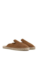 Women's Tan Suede Leather Espadrille Slippers | Derimod