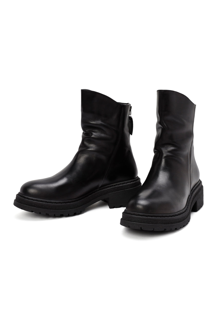 Women's Black Back Zipper Leather Boots