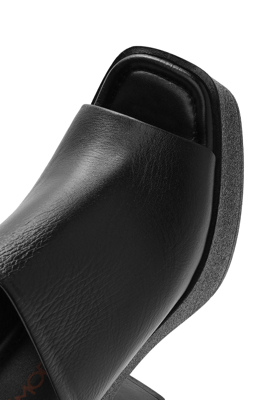 Women's Black Platform Thick High Heel Leather Slippers