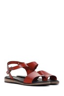 Women's Red Ankle Strap Leather Bodrum Sandals | Derimod